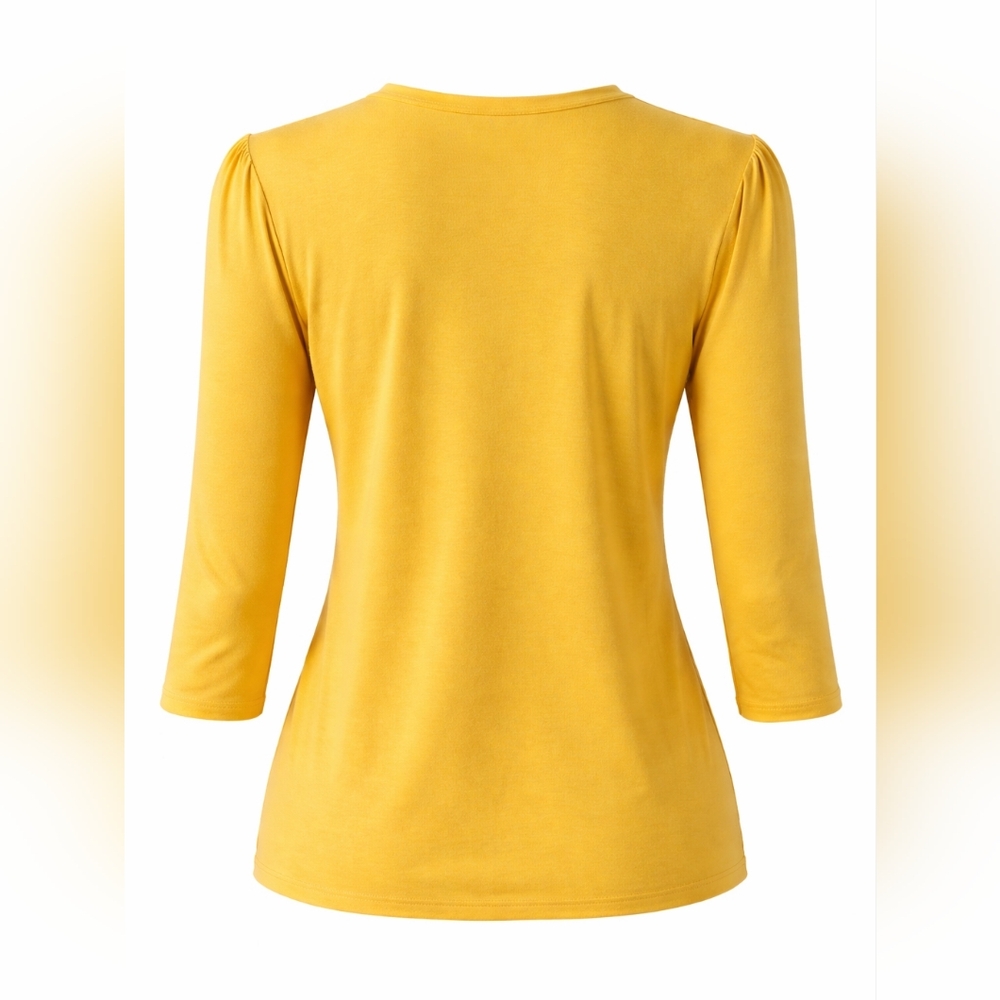 NWT NY Collection Petite Large Marigold  Rhinestone Cutout 3/4 Sleeve Top Blouse - Picture 3 of 6